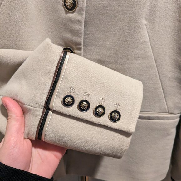 Zara Light Gray Cream Velvet Military Jacket Gold Lion Buttons Size M - Picture 5 of 6